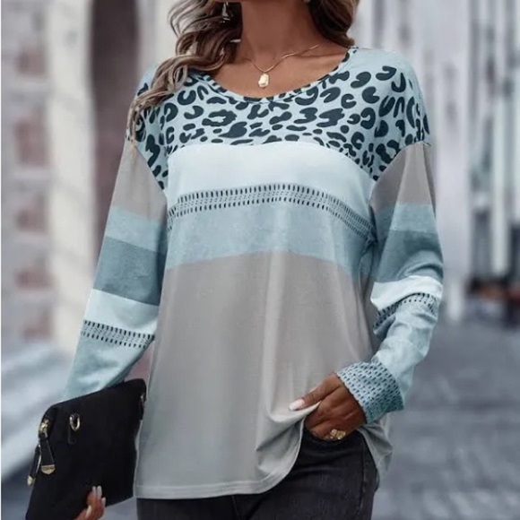 Leopard Print Colourblock Drop Shoulder Tee - Picture 6 of 6